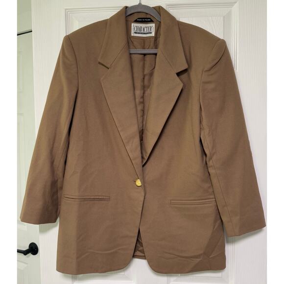 Character SuburbanWear Made in Poland Women's Tan Single Button Blazer Size 10 - Picture 1 of 16